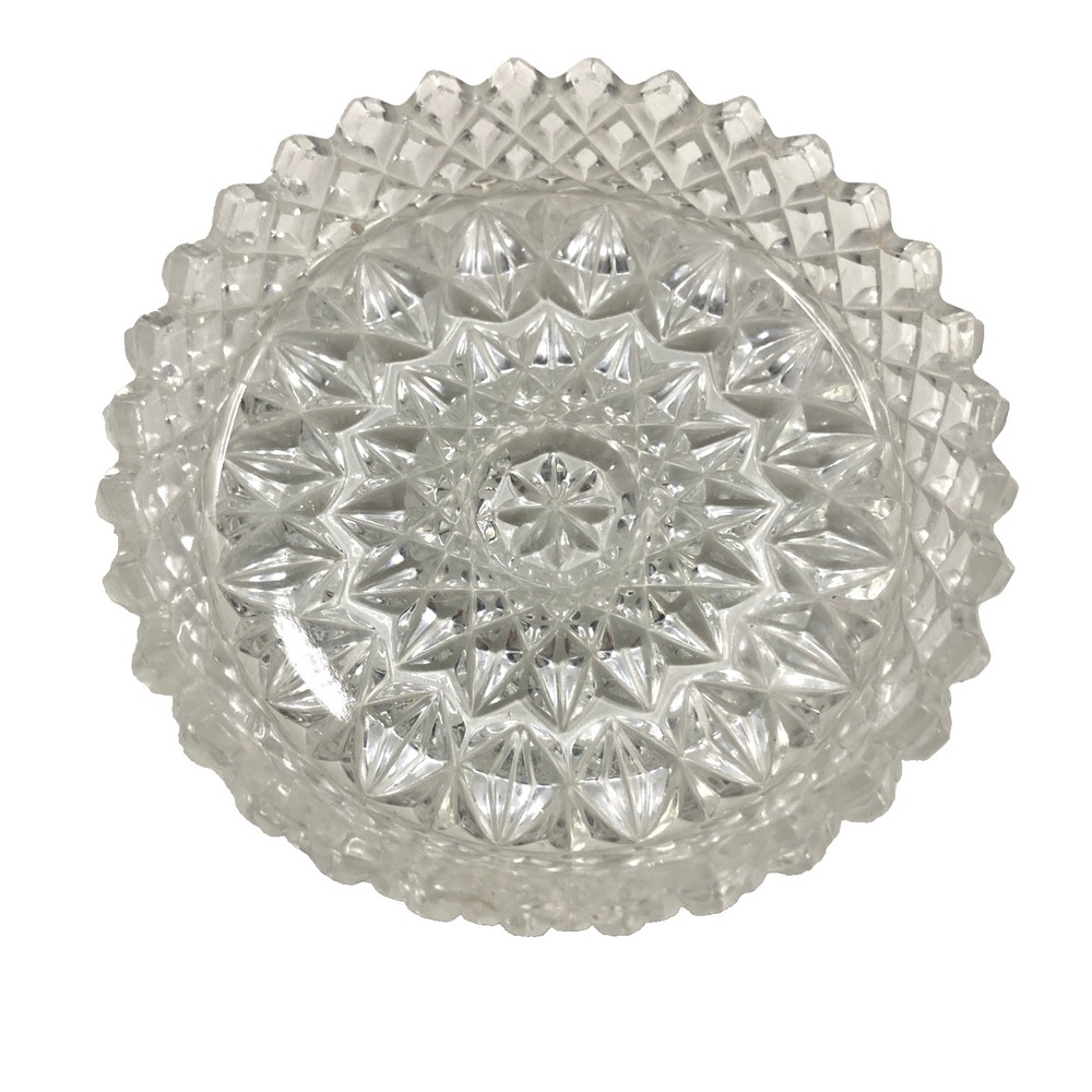 Vintage Mid-Century Ashtray/Trinket Dish Heavy Cut Glass Sun Pattern 3.5 In